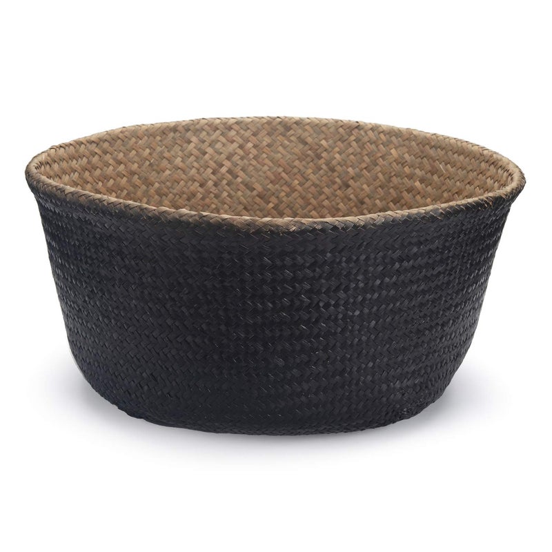 DOKOT Seagrass Belly Basket with Handles Natural Woven Planter Baskets for Indoor Plants Storage Laundry (Black 8 inch D x 9 inch H) - Image 2